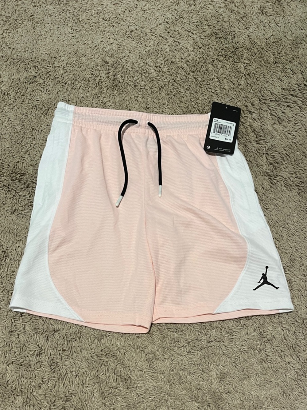 Jordan Pink and White Athletic Shorts with Black Drawstring- Basketball shorts